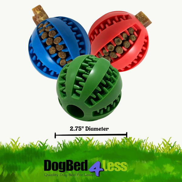 Dog Toy Ball – 3 Pack for Medium to Large Dogs – Vibrant Teeth Cleaning Treat Dispensing Fetch Balls Red, Blue, and Green 2.75” Diameter