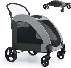 Dogbed4less Big Dog Stroller Grey Ventilated Easy Fold