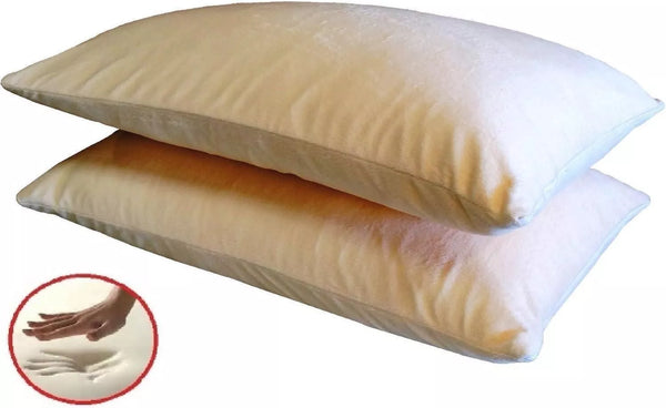 Luxurious Queen Plush Velour Memory Foam Firm Pillow - w/ Dual Zone Case Peach